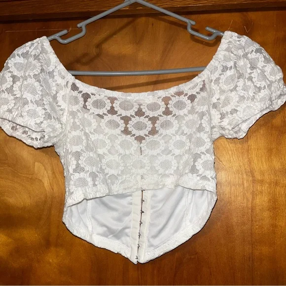 White Lace Women's Corset Crop Top - Picture 2 of 2